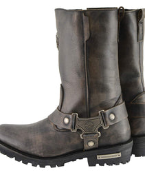 Milwaukee Leather MBL9361 Women's Distressed Brown 11-inch Classic Harness Square Toe Boots