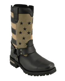 Milwaukee Leather MBL9363 Women’s Stars and Stripes Black with Tan Leather Motorcycle Rider Harness Boots