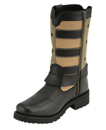 Milwaukee Leather MBL9363 Women’s Stars and Stripes Black with Tan Leather Motorcycle Rider Harness Boots