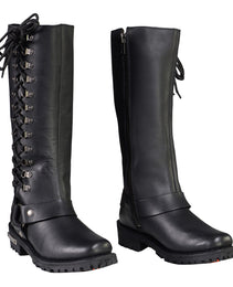 Milwaukee Leather Women's Wide-Width Classic Black Leather 14-Inch Harness Square Toe Tall Motorcycle Boots MBL9365W