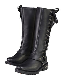 Milwaukee Leather Women's Classic Black Leather 14-Inch Harness Square Toe Tall Motorcycle Boots MBL9365