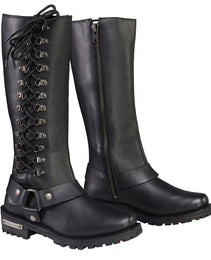 Milwaukee Leather MBL9365 Women's Classic Black Leather 14-Inch Harness Square Toe Tall Motorcycle Boots