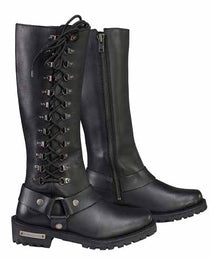 Milwaukee Leather Women's Wide-Width Classic Black Leather 14-Inch Harness Square Toe Tall Motorcycle Boots MBL9365W