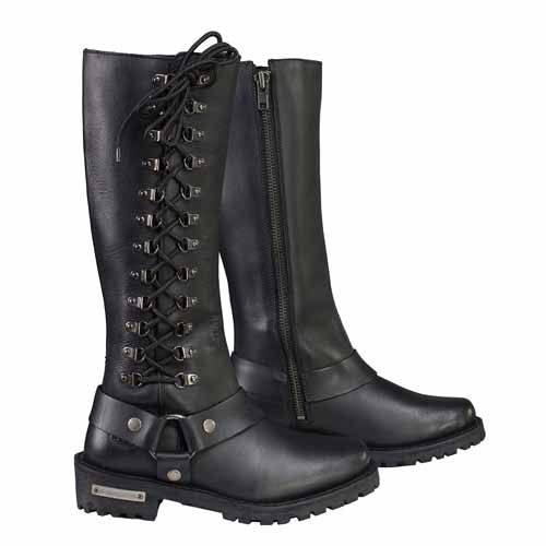 Milwaukee Leather Women's Classic Black Leather 14-Inch Harness Square Toe Tall Motorcycle Boots MBL9365