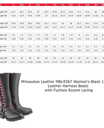 Milwaukee Leather Women's Black 14-inch Leather Harness Motorcycle Boots with Fuchsia Accent Lacing MBL9367