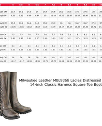 Milwaukee Leather Women's Distressed Brown Leather 14-inch Classic Harness Square Toe Motorcycle Rider Boots MBL9368