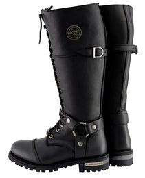 Milwaukee Leather MBL9390 Women’s Black 16-inch Lace-Up Front Cap Toe Motorcycle Riding Leather Boots