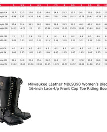 Milwaukee Leather MBL9390 Women’s Black 16-inch Lace-Up Front Cap Toe Motorcycle Riding Leather Boots