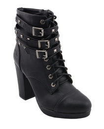 Milwaukee Leather MBL9417 Women's Black Lace-Up Fashion Boots with Triple Strap Studded Accents