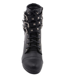 Milwaukee Leather MBL9417 Women's Black Lace-Up Fashion Boots with Triple Strap Studded Accents