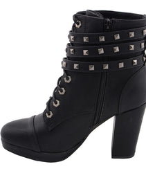 Milwaukee Leather MBL9417 Women's Black Lace-Up Fashion Boots with Triple Strap Studded Accents