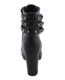 Milwaukee Leather MBL9417 Women's Black Lace-Up Fashion Boots with Triple Strap Studded Accents