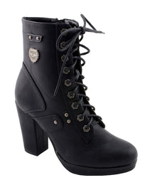 Milwaukee Leather MBL9418 Women's Black Lace-Up Fashion Boots with Studded Accents and Platform Heel