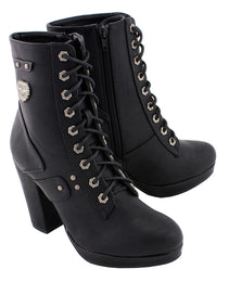 Milwaukee Leather MBL9418 Women's Black Lace-Up Fashion Boots with Studded Accents and Platform Heel