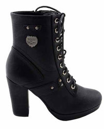 Milwaukee Leather MBL9418 Women's Black Lace-Up Fashion Boots with Studded Accents and Platform Heel