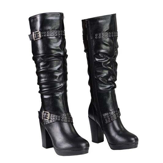 Milwaukee Leather MBL9419 Women's Tall Premium Black Platform Fashion Casual Boots with Slouch Shaft