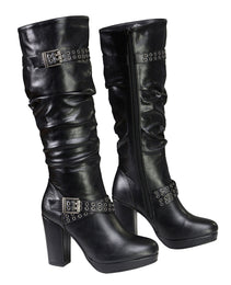 Milwaukee Leather MBL9419 Women's Tall Premium Black Platform Fashion Casual Boots with Slouch Shaft