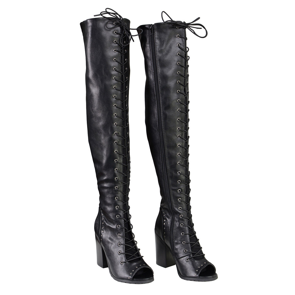 Milwaukee Performance MBL9421 Women s Black Lace Up Knee High Boots with Open Toe 9 Black