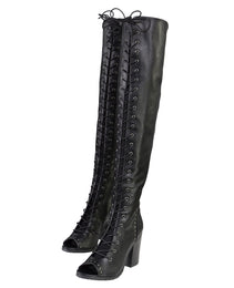 Milwaukee Leather MBL9421 Women's Black Lace-Up Knee-High Fashion Casual Boots with Open Toe