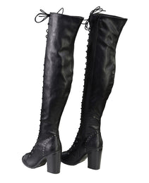 Milwaukee Leather MBL9421 Women's Black Lace-Up Knee-High Fashion Casual Boots with Open Toe