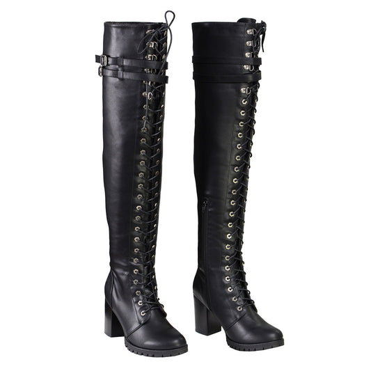 Milwaukee Leather Women's Black Above the Knee Lace-Up Fashion Casual Boots MBL9424