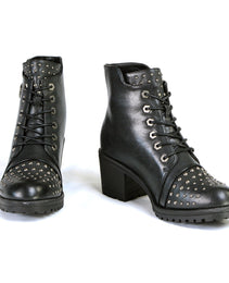 Milwaukee Leather MBL9426 Women's Distress Black Rocker Fashion Boots with Studded Instep