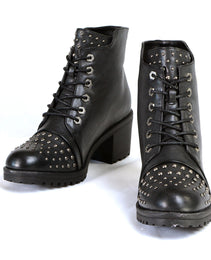 Milwaukee Leather MBL9426 Women's Distress Black Rocker Fashion Boots with Studded Instep