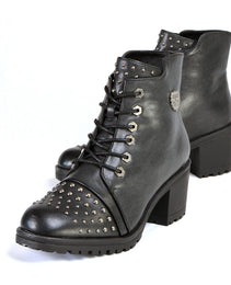 Milwaukee Leather MBL9426 Women's Distress Black Rocker Fashion Boots with Studded Instep