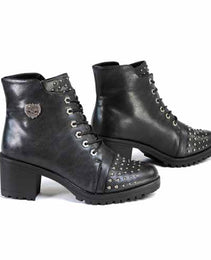 Milwaukee Leather MBL9426 Women's Distress Black Rocker Fashion Boots with Studded Instep