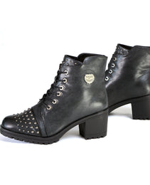 Milwaukee Leather MBL9426 Women's Distress Black Rocker Fashion Boots with Studded Instep