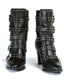 Milwaukee Leather MBL9428 Women's Black Buckle Up Fashion Boots with Studded Bling