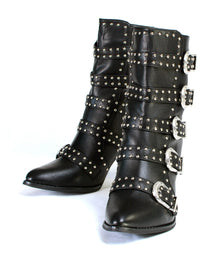 Milwaukee Leather MBL9428 Women's Black Buckle Up Fashion Boots with Studded Bling