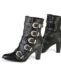 Milwaukee Leather MBL9428 Women's Black Buckle Up Fashion Boots with Studded Bling