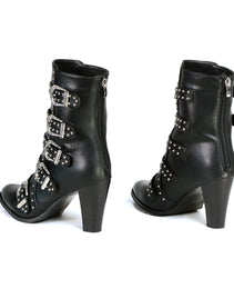 Milwaukee Leather MBL9428 Women's Black Buckle Up Fashion Boots with Studded Bling