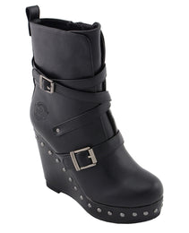 Milwaukee Leather Women's Black Triple Strap Fashion Boots with Platform Wedge MBL9437