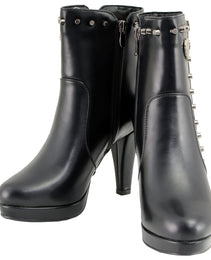 Milwaukee Leather MBL9440 Women's Black Spiked Fashion Boots w/ Side Zippers