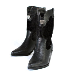 Milwaukee Leather Women's Black Western Style Fashion Boots with Black Snake Print MBL9441