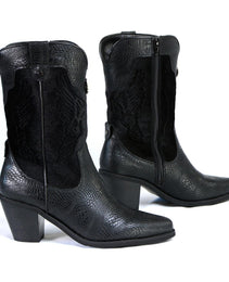 Milwaukee Leather Women's Black Western Style Fashion Boots with Black Snake Print MBL9441