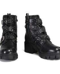 Milwaukee Leather MBL9444 Women's Bruiser Premium Black Lace-Up Fashion Boots w/ Studded Straps