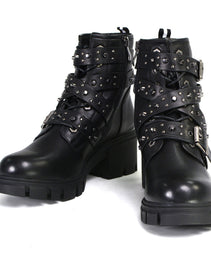 Milwaukee Leather MBL9444 Women's Bruiser Premium Black Lace-Up Fashion Boots w/ Studded Straps