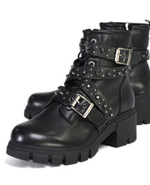 Milwaukee Leather MBL9444 Women's Bruiser Premium Black Lace-Up Fashion Boots w/ Studded Straps