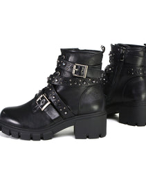 Milwaukee Leather MBL9444 Women's Bruiser Premium Black Lace-Up Fashion Boots w/ Studded Straps