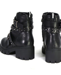 Milwaukee Leather MBL9444 Women's Bruiser Premium Black Lace-Up Fashion Boots w/ Studded Straps