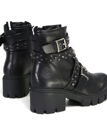 Milwaukee Leather MBL9444 Women's Bruiser Premium Black Lace-Up Fashion Boots w/ Studded Straps