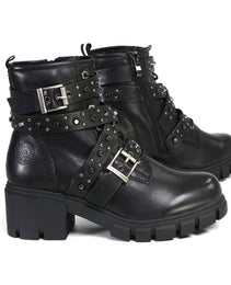 Milwaukee Leather MBL9444 Women's Bruiser Premium Black Lace-Up Fashion Boots w/ Studded Straps