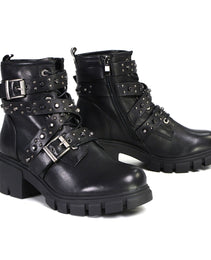 Milwaukee Leather MBL9444 Women's Bruiser Premium Black Lace-Up Fashion Boots w/ Studded Straps