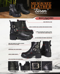 Milwaukee Leather Women's Siren Premium Black Studded Fashion Boots w/ Side Zippers MBL9446