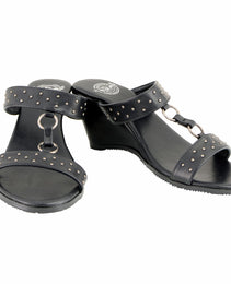 Milwaukee Leather MBL9450 Women's Black Studded Double Strap Fashion Casual Wedge Sandals