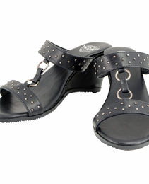 Milwaukee Leather MBL9450 Women's Black Studded Double Strap Fashion Casual Wedge Sandals