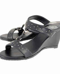 Milwaukee Leather MBL9450 Women's Black Studded Double Strap Fashion Casual Wedge Sandals